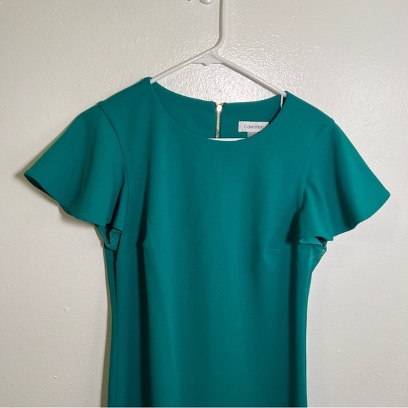 Calvin Klein Flutter Sleeve Sheath Dress Kelly Green 10 - Picture 4 of 12